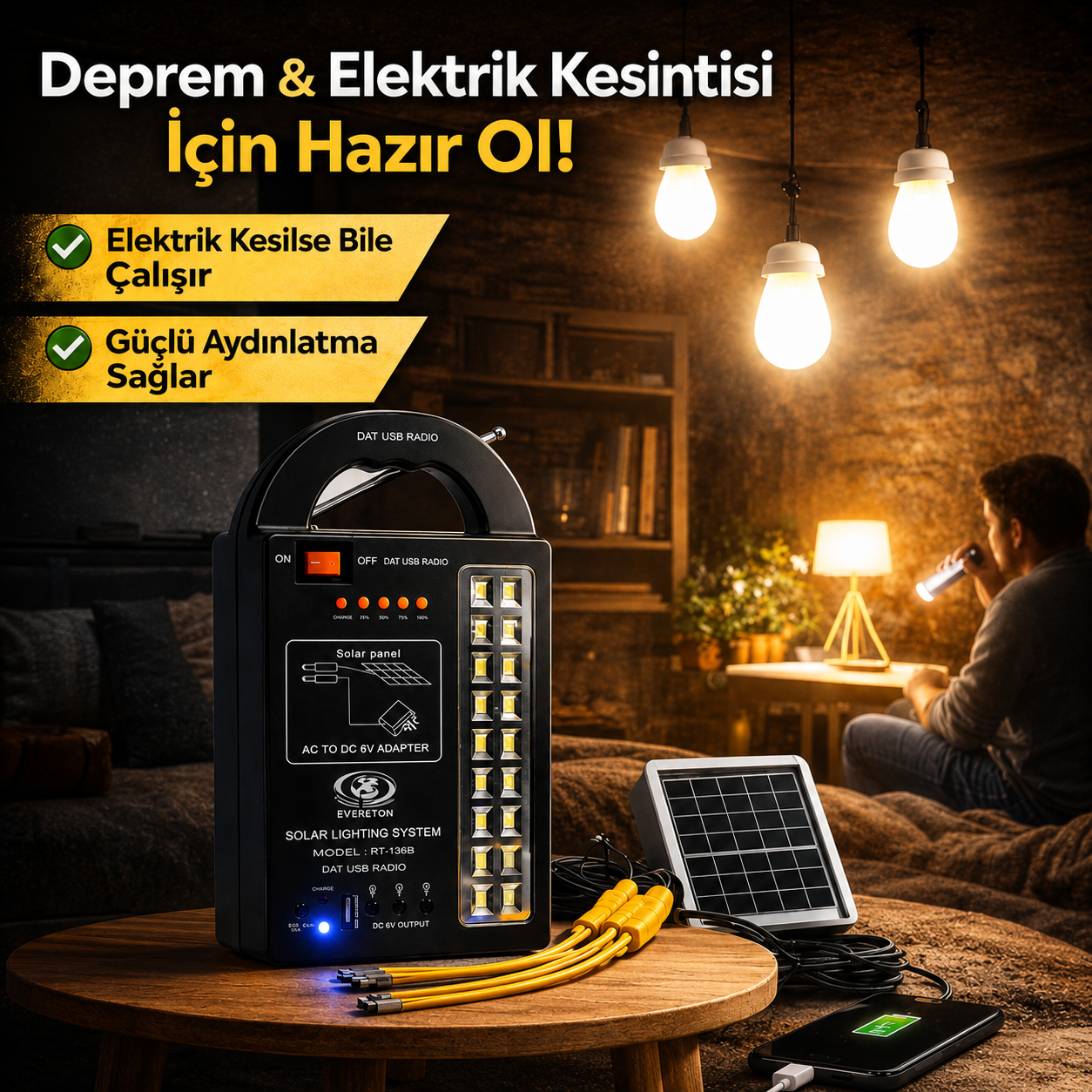 Güneş Enerjili  Acil Durum Afet ve Deprem  Seti